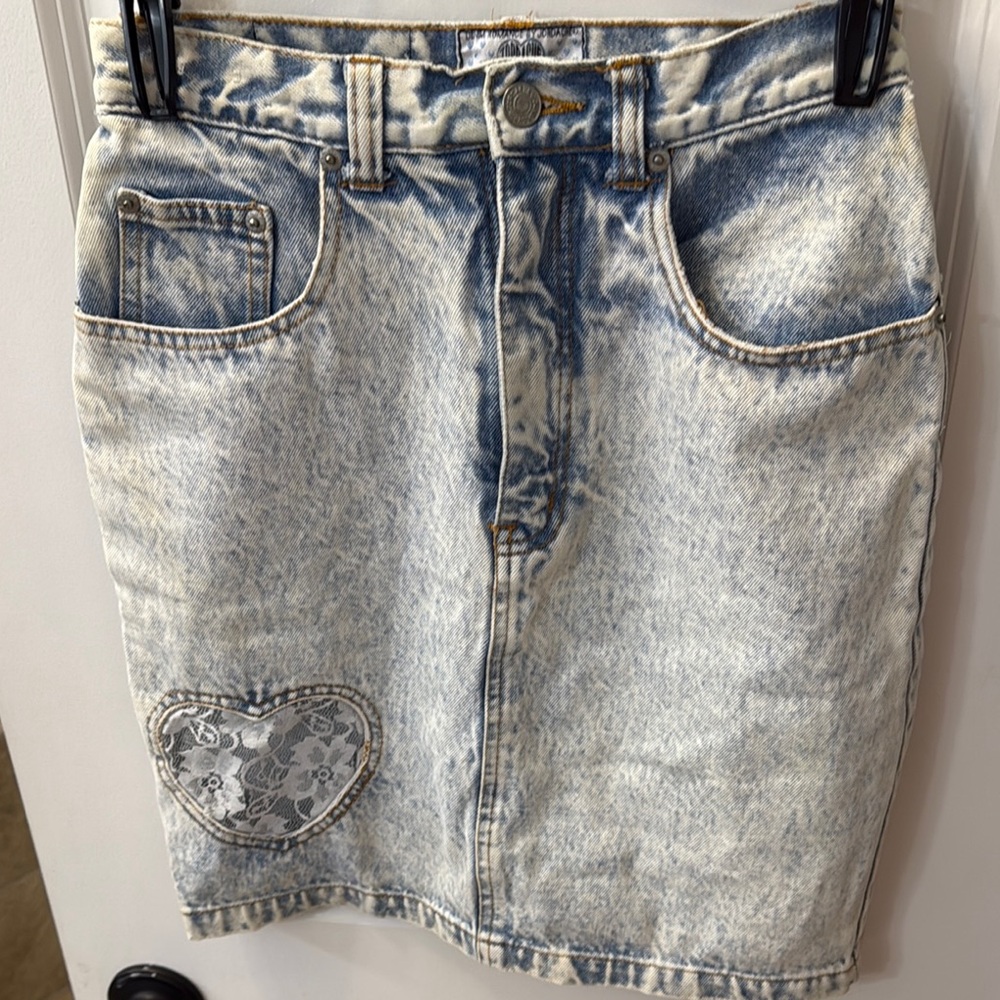 VINTAGE Denim Skirt with Heart Patch